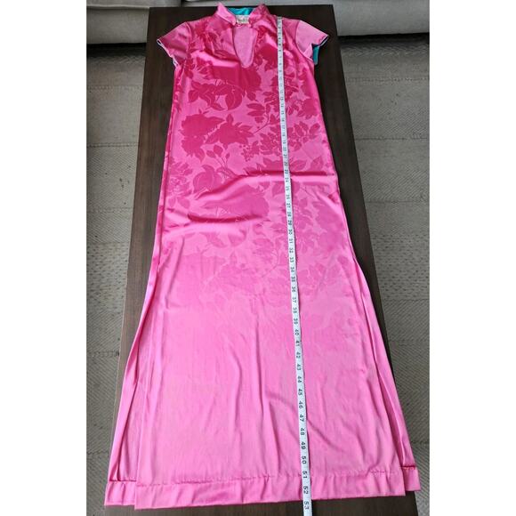Vintage Vanity Fair Pink Nylon Mandarin Collar Maxi Dress Size 8 READ! - Picture 10 of 12